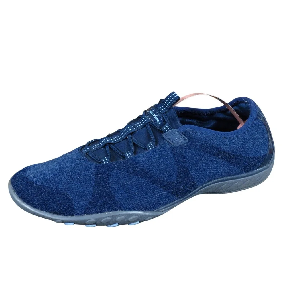 Skechers Breathe Easy Women Walking Shoe Sz 9 Comfort Athletic Navy Blue Textile